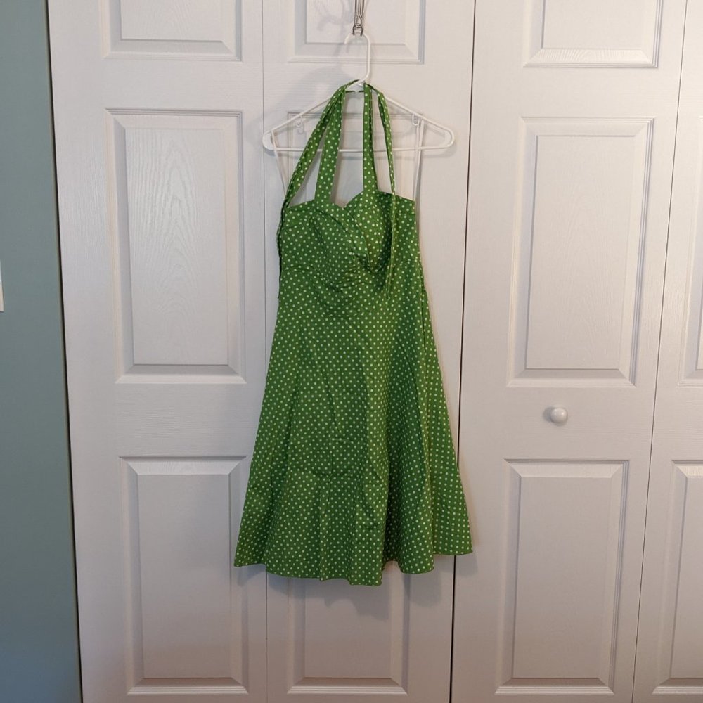 ModCloth/Sara USA Green Polka Dot Halter Dress - Size L